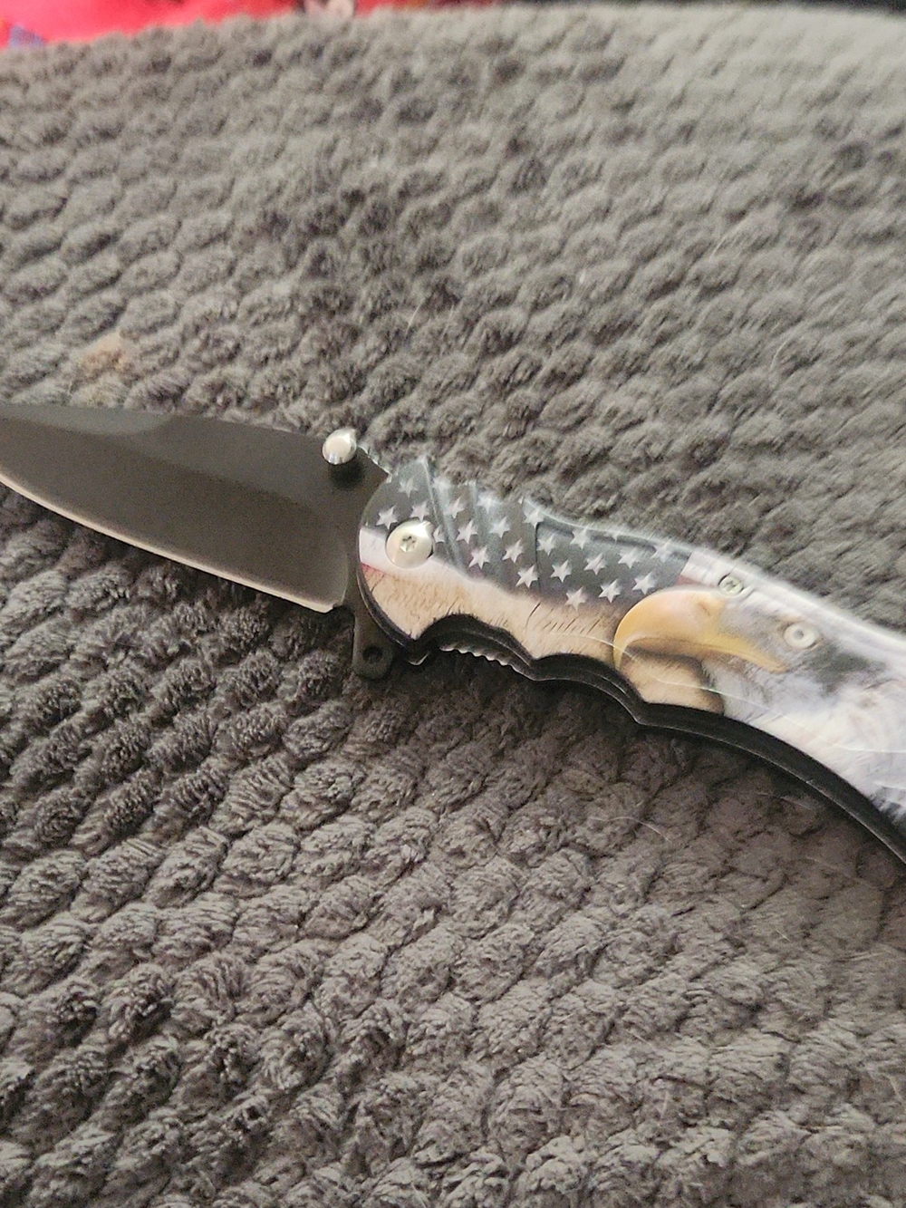 American Flag Eagle Folding Pocket Knife - Black Blade